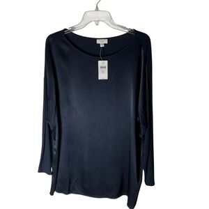 J. Jill Womens Mixed-Media Top Long-Sleeve Navy Blue Petite Size XL NWT‎